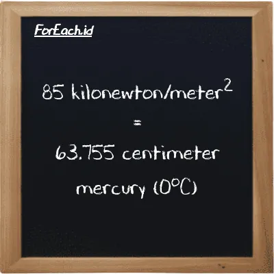 85 kilonewton/meter<sup>2</sup> is equivalent to 63.755 centimeter mercury (0<sup>o</sup>C) (85 kN/m<sup>2</sup> is equivalent to 63.755 cmHg)